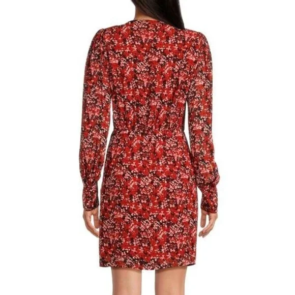 THE KOOPLES Burning Flowers Red Floral Mini Wrap Dress Size 0 NWT MSRP $385 - Picture 2 of 9